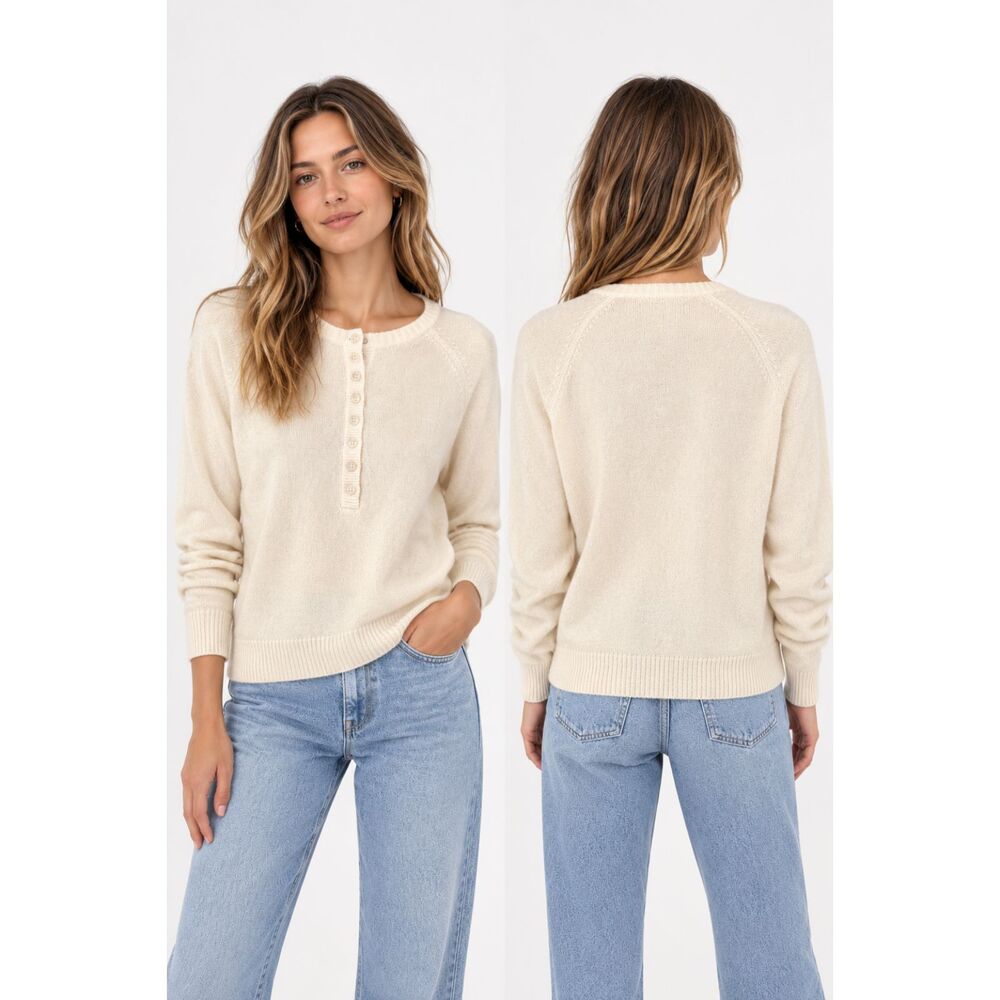 NAADAM Cashmere Quarter Button Sweater Ivory Large